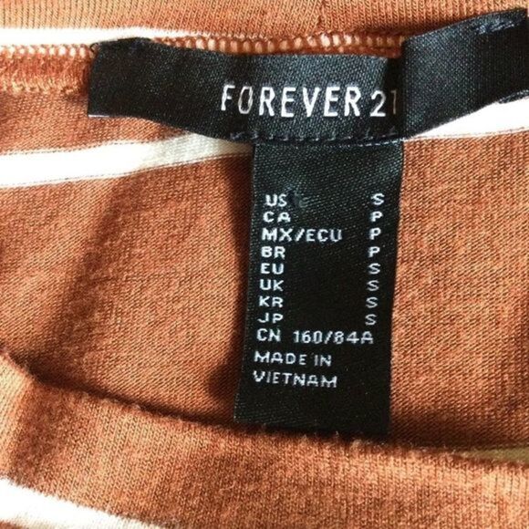 FOREVER 21 Choker‎ Neckline Brown Striped V Pullover Top S - Picture 6 of 8